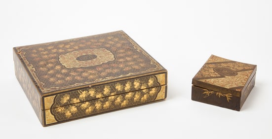 China Trade Black / Gold Lacquer Games and Rectangular Lacquer Box