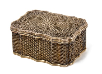 Fine and Rare China Trade Silver-Gilt Filigree Box