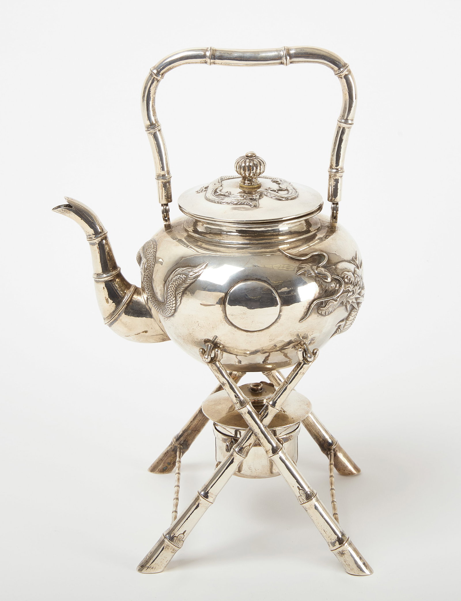 China Trade Silver Hot Water Kettle on Stand (1 of 7)