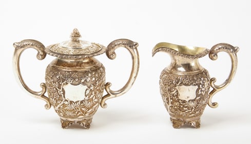 China Trade Silver Cream Jug & Covered Sugar