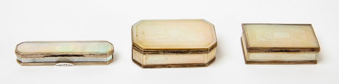 Three China Trade Silver and Shell Boxes
