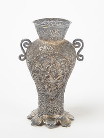 Rare China Trade Filigree Silver Vase