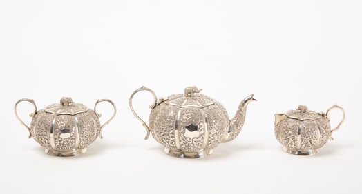Colonial Indian Three-Piece Silver Tea Set