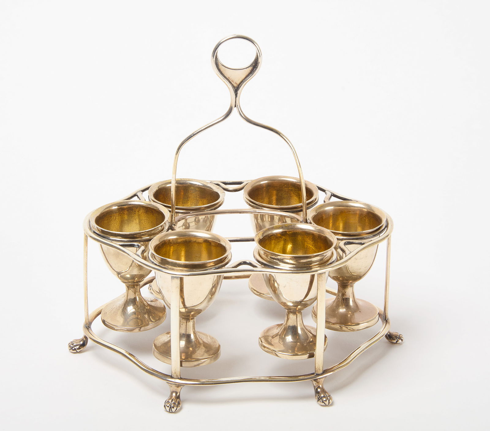 William Henry Twentyman- Colonial Indian Silver Egg Cruet Set: Documented Colonial Indian Silver Egg Cruet Set. Maker’s Mark of William Henry Twentyman, Calcutta, ca.1815-20, marked WHT, with tally mark, crescent and fouled anchor punches. Six egg cups with