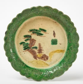 Rare Japanese Gennai-Ware Glazed Stoneware Plate