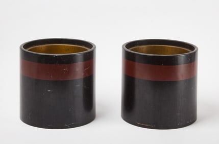 Pair of Japanese Black and Red Lacquer Hibachi, Early 20th Century