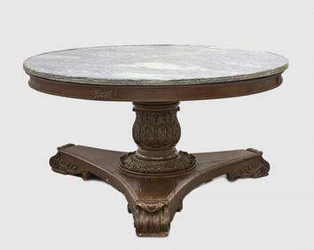 Exceptional Large Colonial Indian Mahogany and Marble-Top Center Table