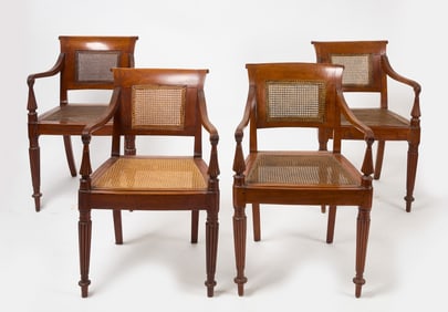 Set of Four Rosewood and Rattan Armchairs