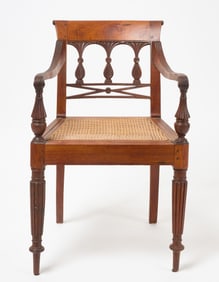 A Fine Carved Anglo-Indian Rosewood and Rattan Arm Chair