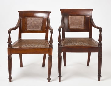 Pair of Rosewood and Rattan Armchairs