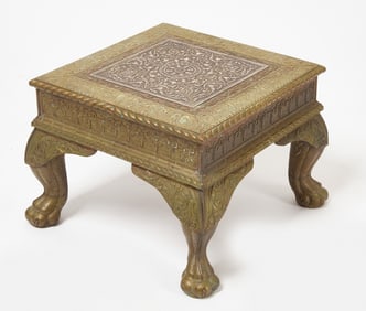 Colonial Indian Rosewood and Mixed-Metal-Mounted Stool