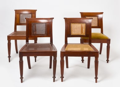 Assembled Set of Four Rosewood and Rattan Side Chairs