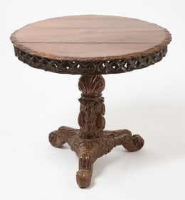 Carved Rosewood Circular Tilt-Top Tea Table