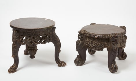 Carved  Teakwood Stool and Stand