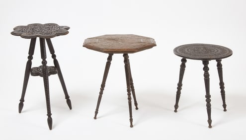 Three Carved Tripod Occasional Tables