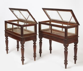 Rare Pair of Teak Wood Glass-Top Vitrines