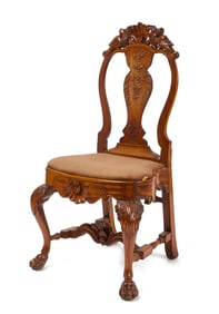 Rare and Fine Early Dutch-Colonial Carved Satinwood Side Chair
