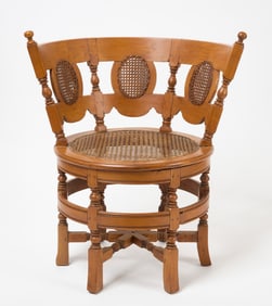 Dutch Colonial Satinwood and Rattan Burgomaster Corner Arm Chair