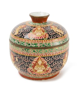 A Rare Large Bencharong Porcelain Lidded Jar