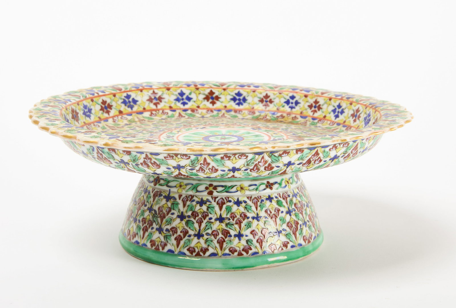 A Large and Impressive Bencharong Lai Nam Thong Porcelain Stem Plate (1 of 6)