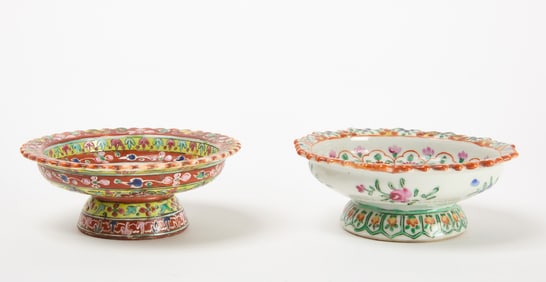 Two Bencharong Porcelain Stem Plates