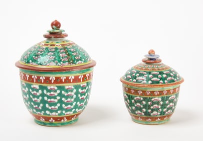 Two Bencharong Porcelain Covered Bowls