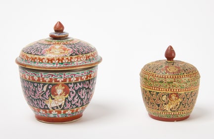 Two Bencharong Covered Bowls