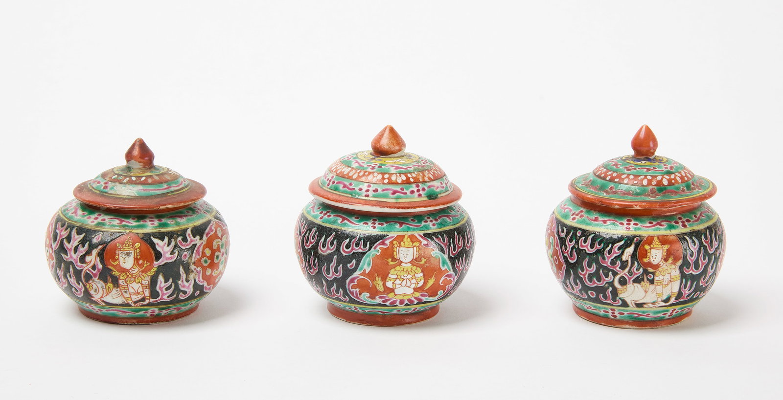 Three Bencharong Porcelain Covered Jarlets (1 of 6)