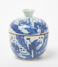 Blue and White Underglaze Porcelain Covered Jar