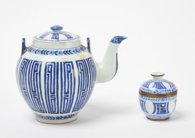 Underglaze Blue and White Porcelain Teapot and Jarlet