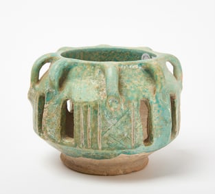 Nishapur Iridescent Turquoise Glazed Earthenware Vessel