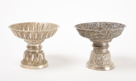 Two Siam (Thai) Silver Pedestal Trays