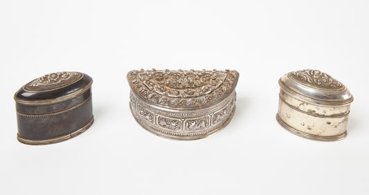 Three Burmese Silver Lime Boxes