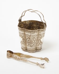 Siam (Thai) Silver-Handled and Footed Ice Bucket and Tongs