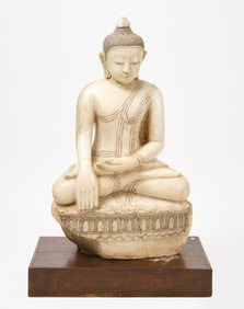 Shan Burmese Near Life-Size Marble Sculpture of the Seated Buddha