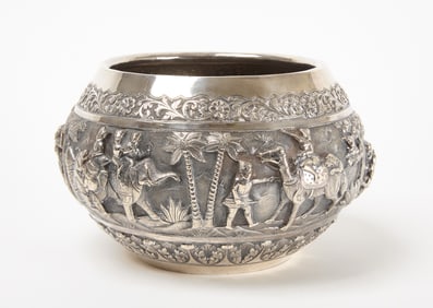 Burmese Repoussé Thabeik Silver Bowl
