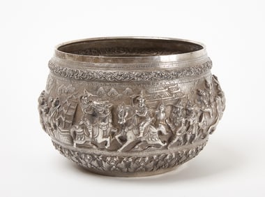 Burmese Repoussé Thabeik Silver Bowl