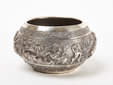 Burmese Repoussé Thabeik Silver Bowl