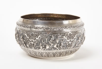 Burmese Repoussé Presentation Silver Bowl