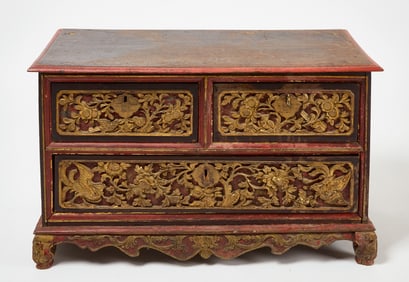 A Red and Gold Carved Wedding Chest