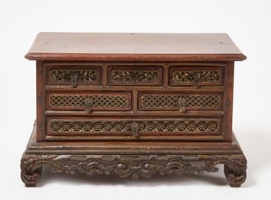 Relief-Carved Red and Gold Lacquer Chest