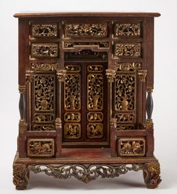 Brown and Gold Lacquer Ancestral Shrine Cabinet