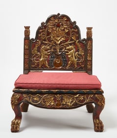 A Gilt-Carved Red and Black Lacquer Javanese Ceremonial Circumcision Chair