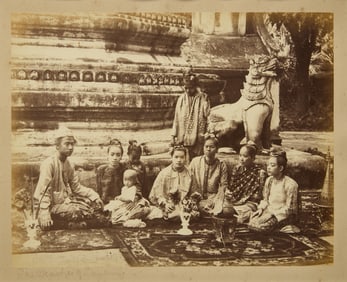 Felice Beato- Albumen Print Photograph of Figures Visiting a Burmese Buddhist Shrine