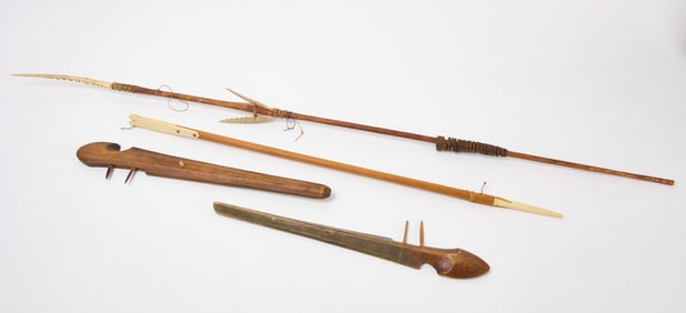 Two Inuit Bird Hunting Spears and Two Greenland Inuit Spears