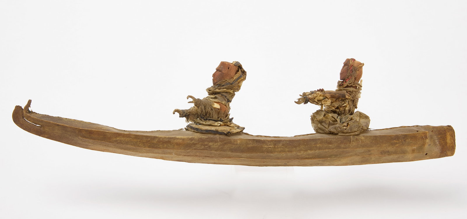 Alleut Eskimo Kayak Model: Alleut Eskimo Kayak Model. Caved wood with pigment, bone, hide and skin. 1850-90. L 15". Collection of Jeffery Myers. Condition: Minor imperfections and losses. Link to high-res images: http