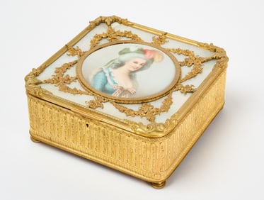 Brass and Ormolu Mounted Table Box with Portrait on Porcelain