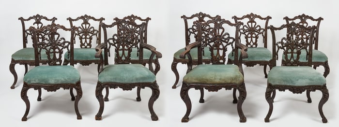 Set of Ten Carved Chairs