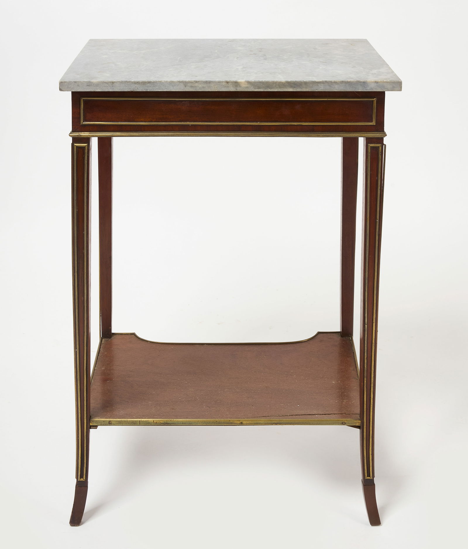 Single Drawer Table with Marble Top: Single drawer stand with marble top. H 29-1/2" W 14-1/2" D 19-3/4". Condition: Minor surface imperfections. Link to hi-res images: https://www.dropbox.com/scl/fo/7nyr1qma9y1qbige0mgso/A