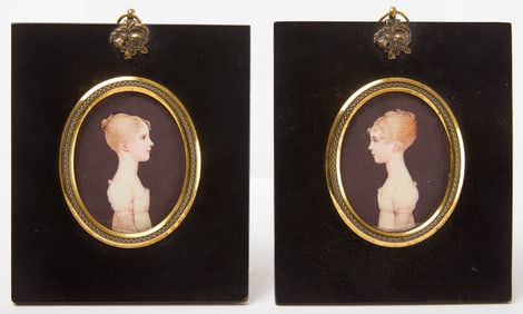 J. Trewinnard - Fine Pair of Miniature Profile Portraits of Sisters